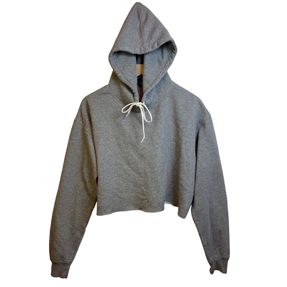 Wild Fable Womens Cropped Hoodie Heather Gray Raw Hem Sweatshirt Large RN17730